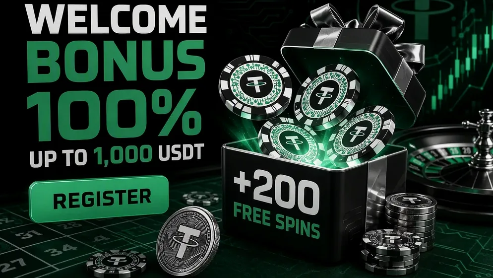 Welcome bonus offer banner with free spins chips